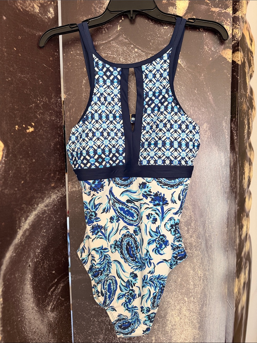 Coastal Blue Empire Waist Blue Paisley Swimsuit